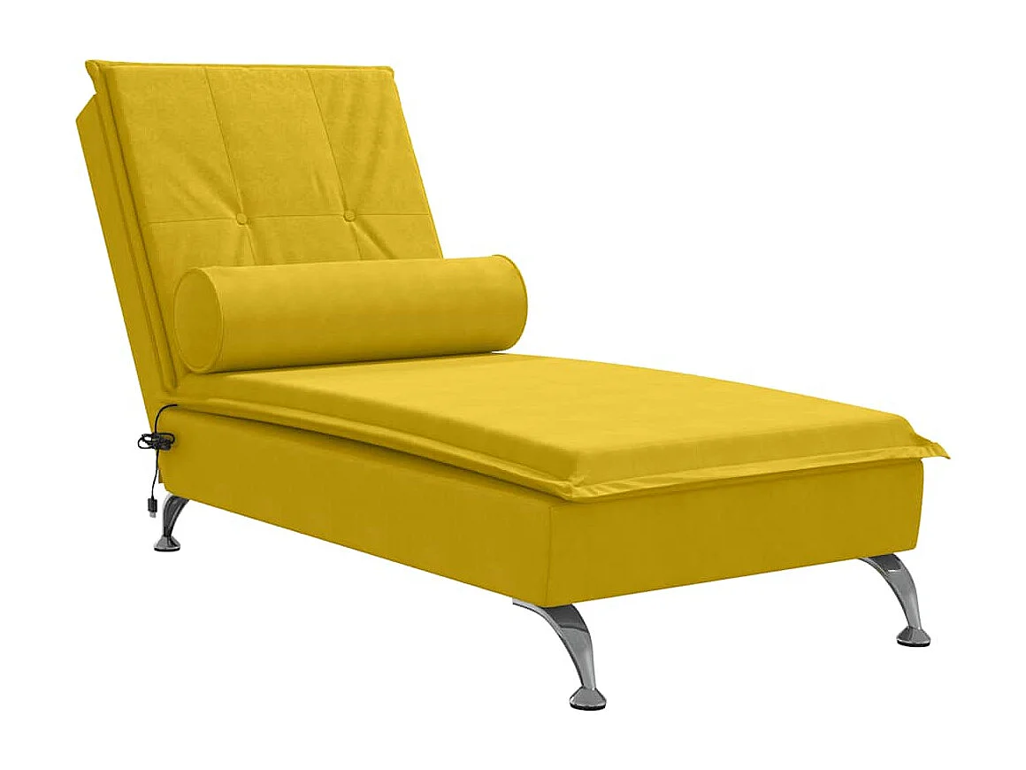Chaise longue de massage avec traversin jaune velours