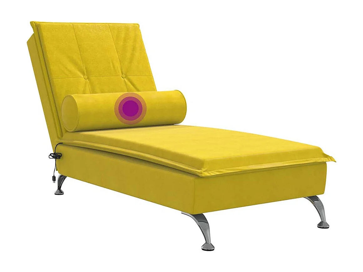 Chaise longue de massage avec traversin jaune velours
