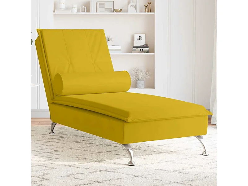 Massage-Chaiselongue mit Nackenrolle Gelb Samt