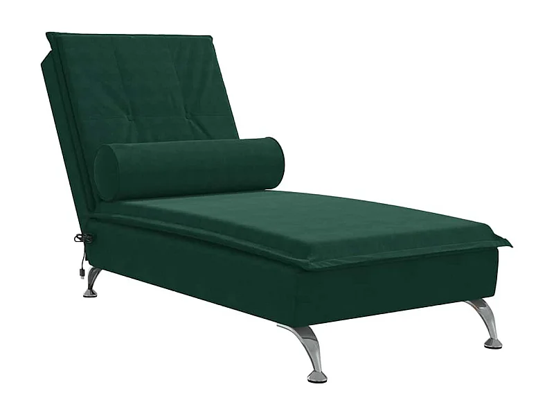Chaise longue de massage avec traversin vert foncé velours