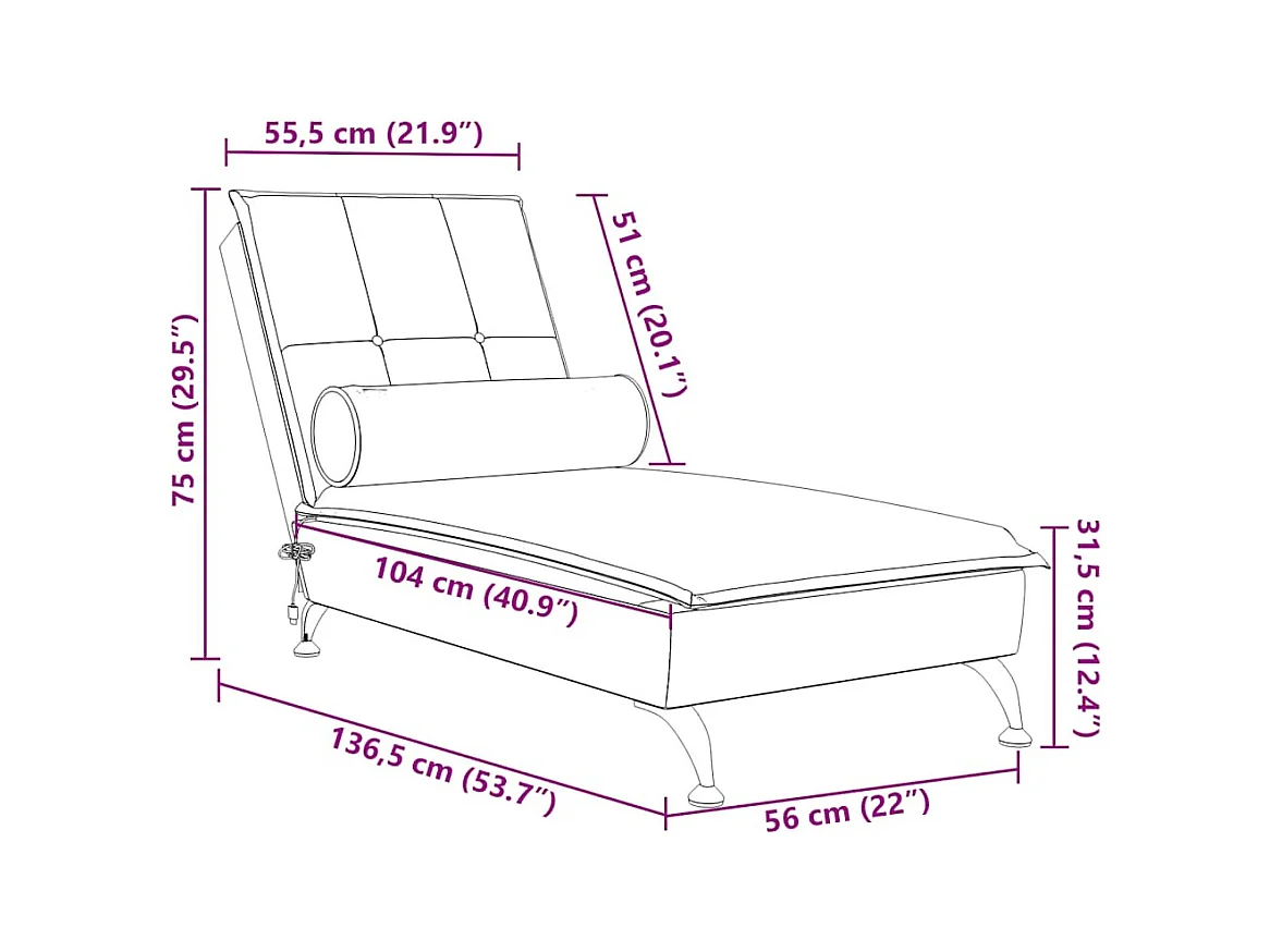Chaise longue de massage avec traversin vert foncé velours