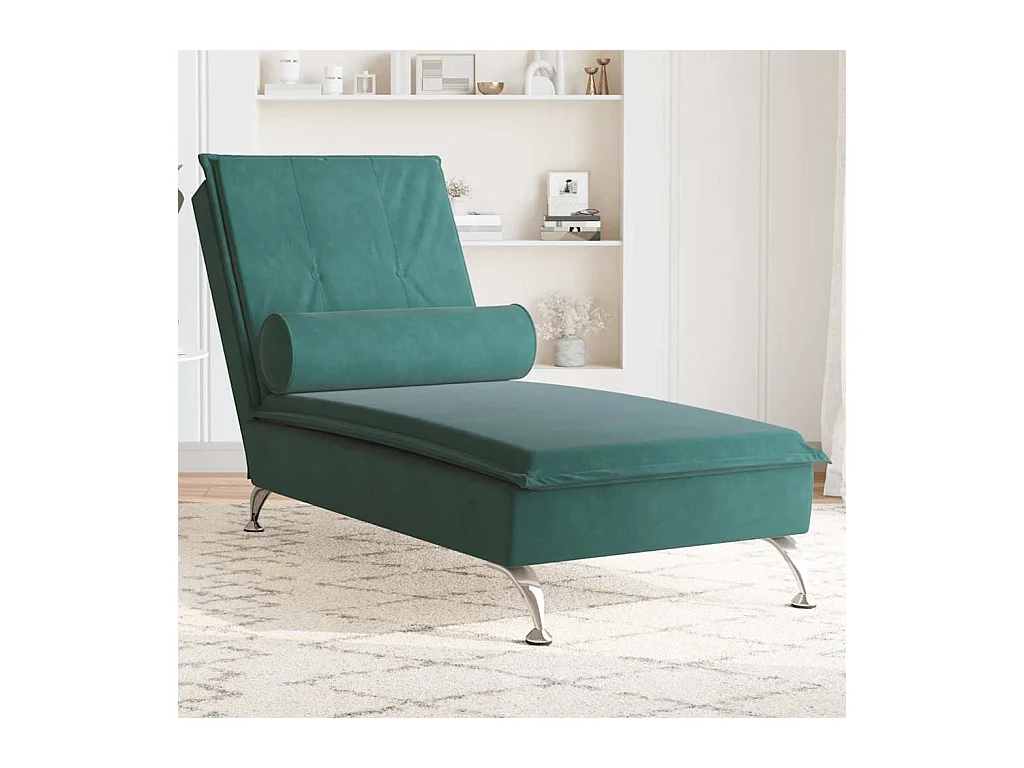 Massage chaise longue met bolster fluweel donkergroen