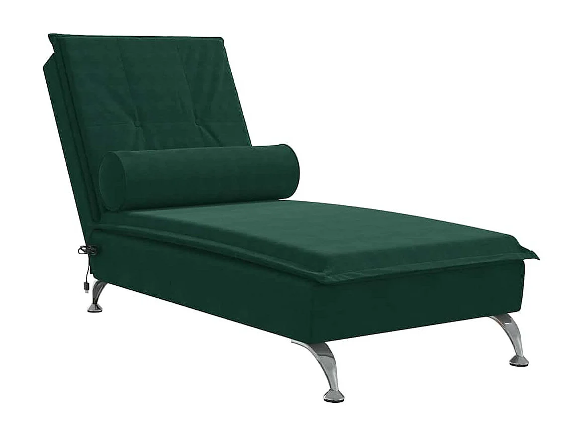 Massage-Chaiselongue mit Nackenrolle Dunkelgrün Samt