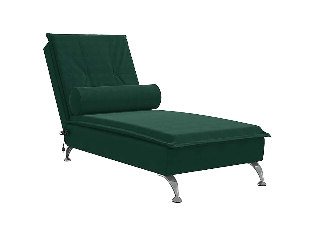 Chaise longue de massage avec traversin vert foncé velours