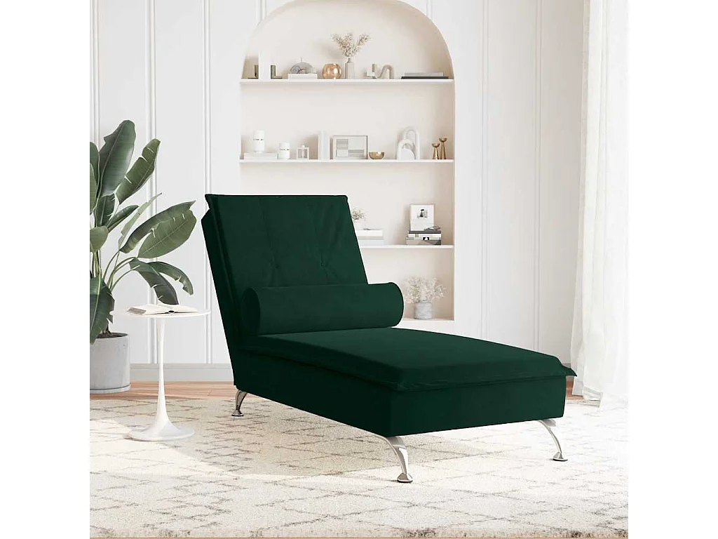 Chaise longue de massage avec traversin vert foncé velours