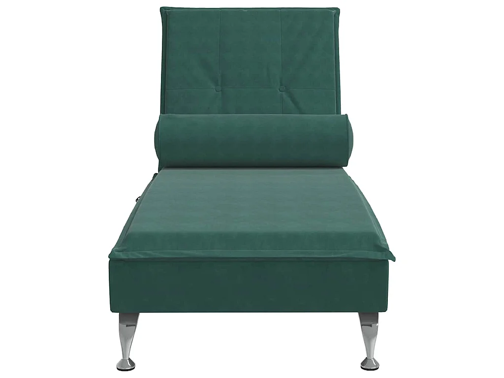 Chaise longue de massage avec traversin vert foncé velours