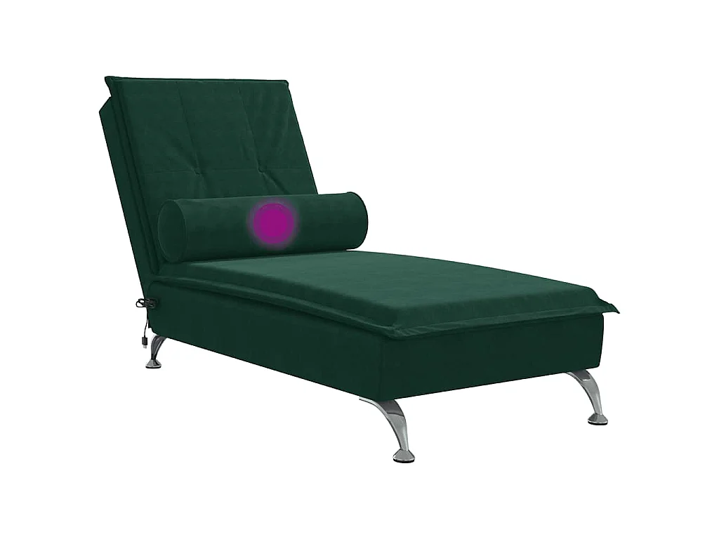 Chaise longue de massage avec traversin vert foncé velours