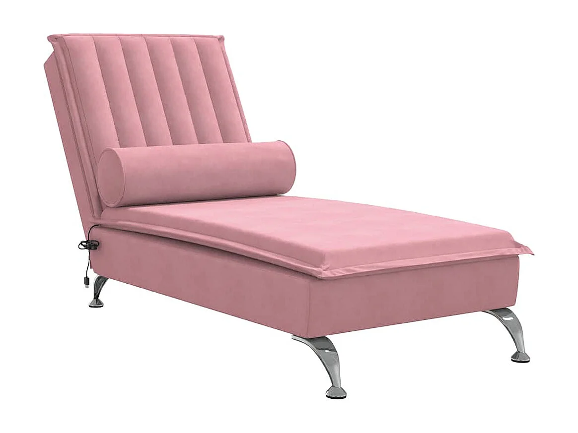 Chaise longue de massage avec traversin rose velours