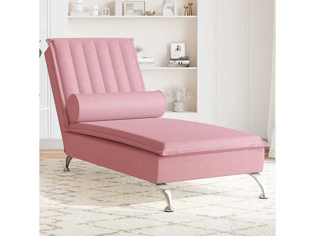 Chaise longue de massage avec traversin rose velours