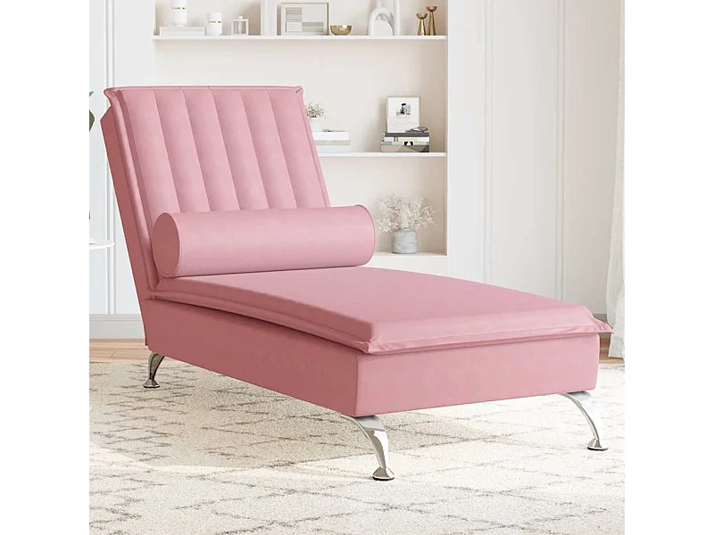 Massage-Chaiselongue mit Nackenrolle Rosa Samt