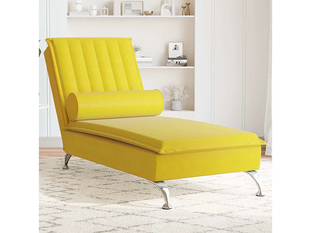 Chaise longue de massage avec traversin jaune velours