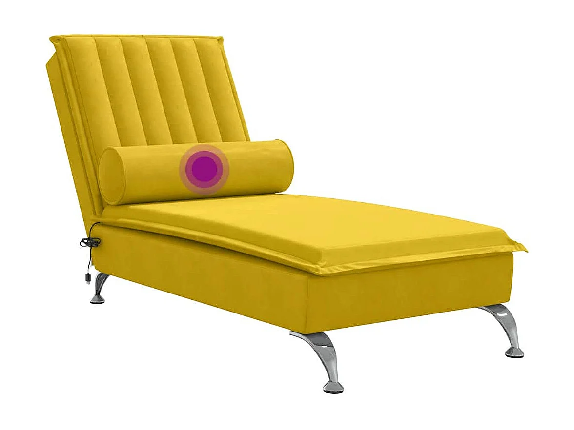 Massage chaise longue met bolster fluweel geel