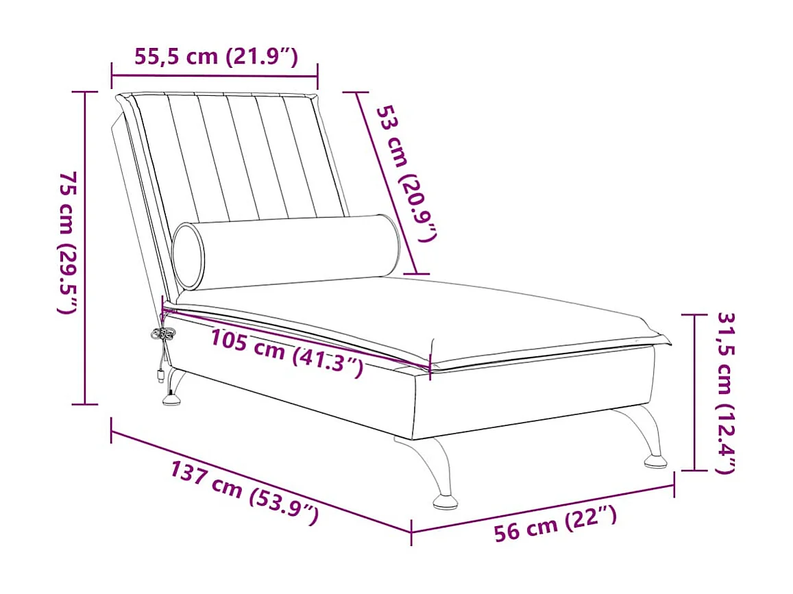 Massage chaise longue met bolster fluweel geel