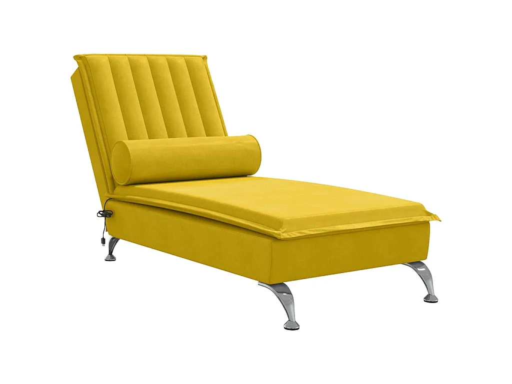 Chaise Longue Massaggi con Cuscino a Rullo Giallo in Velluto