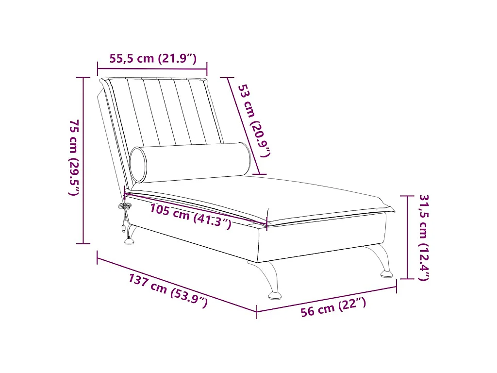 Chaise Longue Massaggi con Cuscino a Rullo Giallo in Velluto