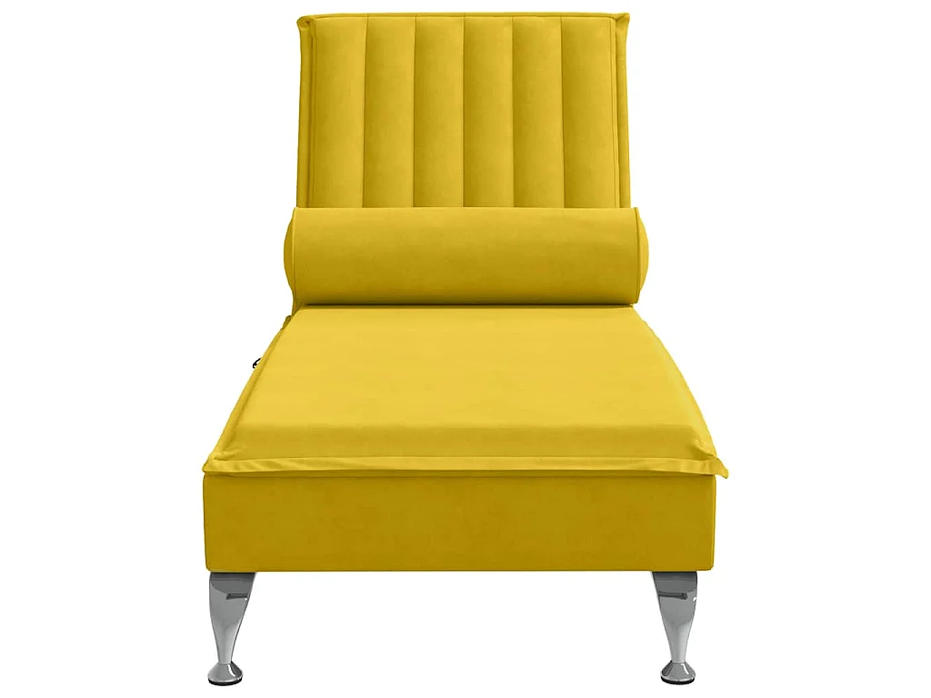 Chaise Longue Massaggi con Cuscino a Rullo Giallo in Velluto