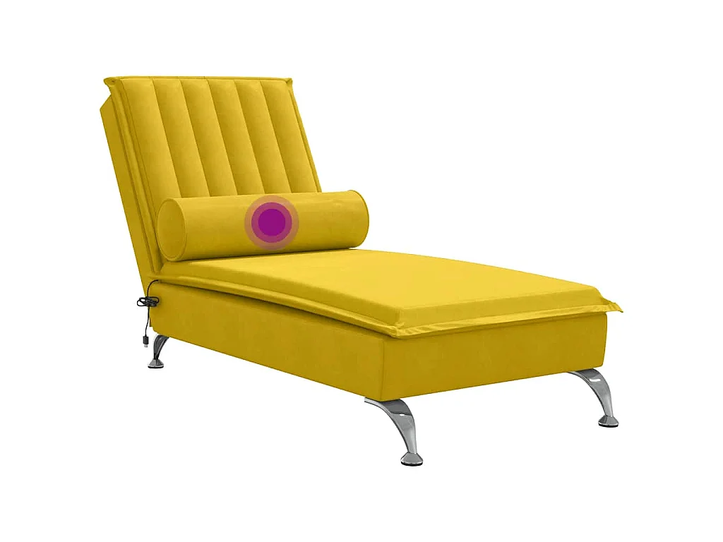 Chaise Longue Massaggi con Cuscino a Rullo Giallo in Velluto