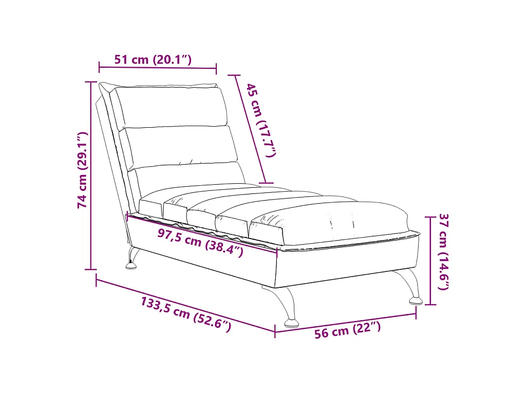 Chaise longue met kussens stof bruin