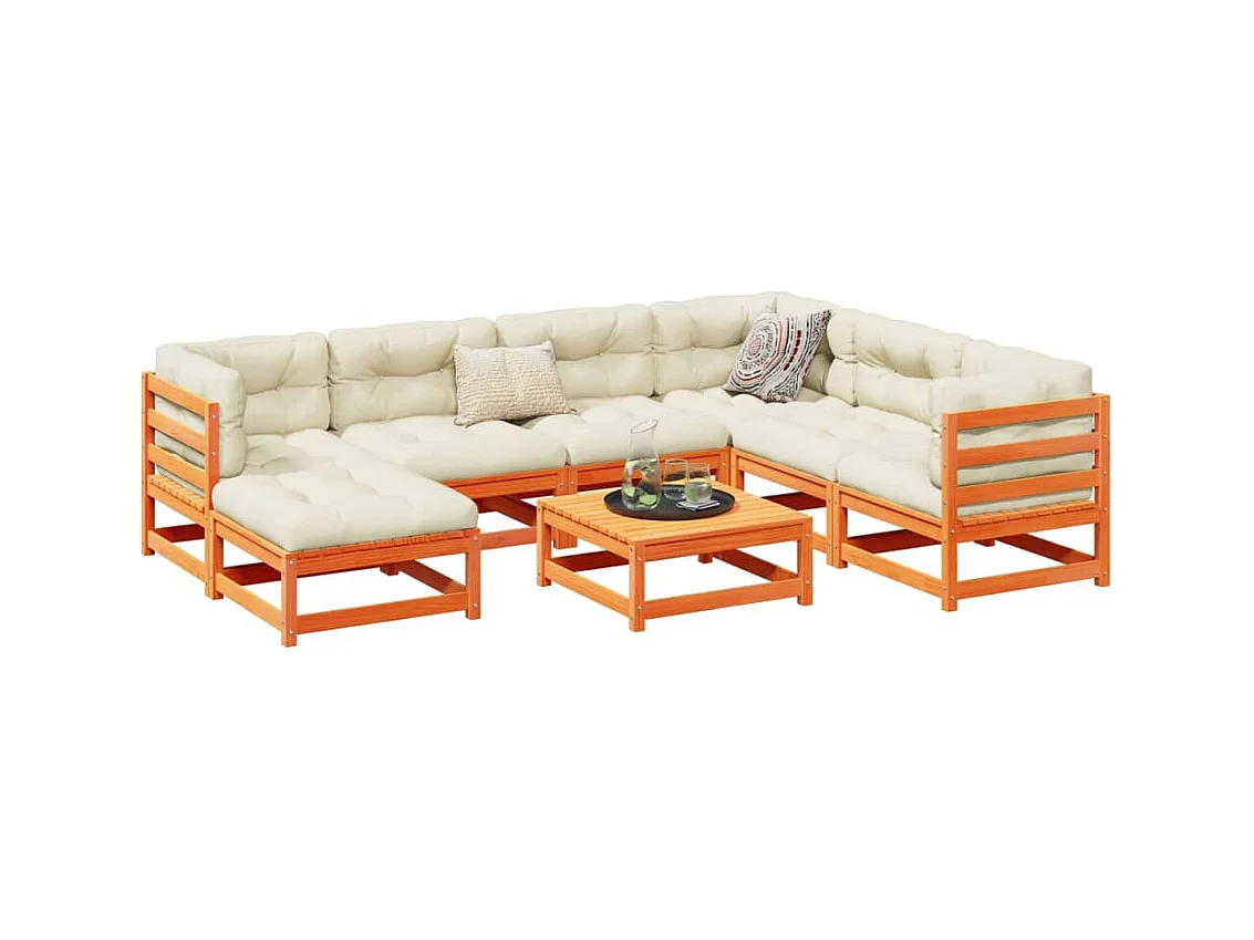 Set Divani Giardino 8 pz con Cuscini Marrone Cera Massello Pino