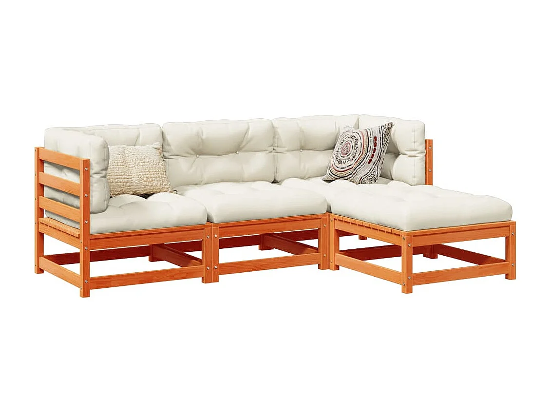 Salon de jardin 4 pcs cire marron bois de pin massif