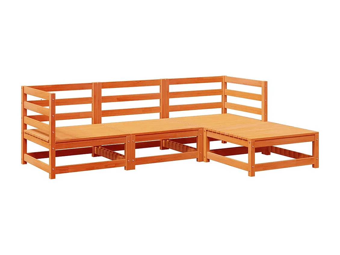 Salon de jardin 4 pcs cire marron bois de pin massif