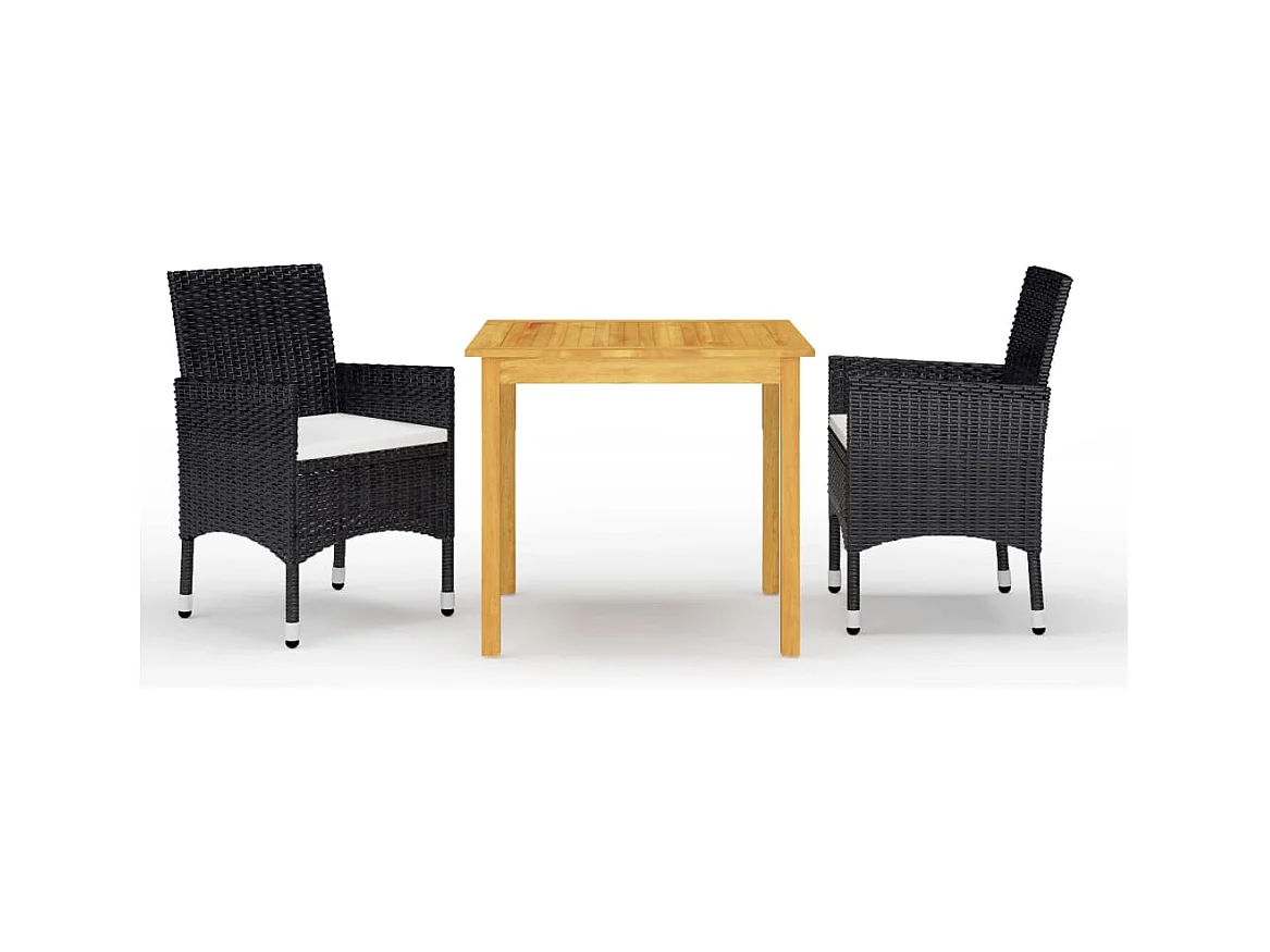 3 pcs conjunto de jantar para jardim preto
