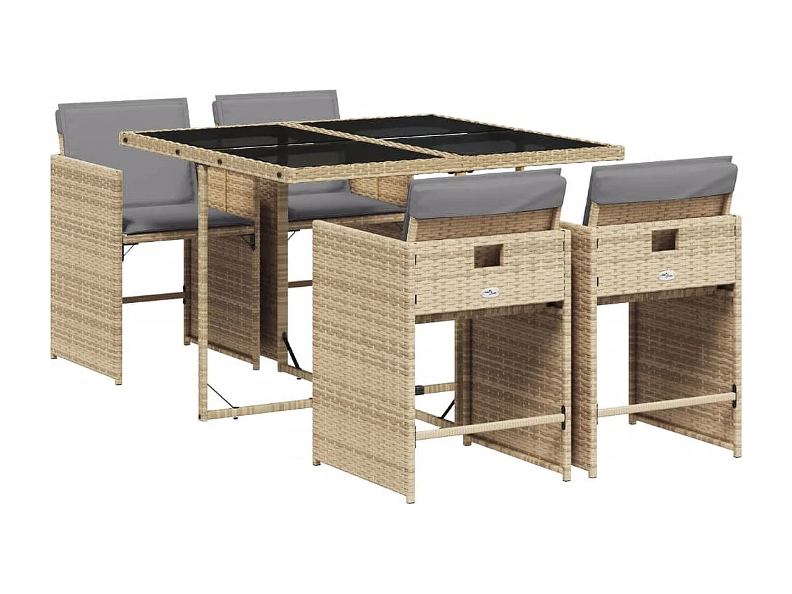 Ensemble à manger de jardin coussins 5 pcs mélange beige rotin