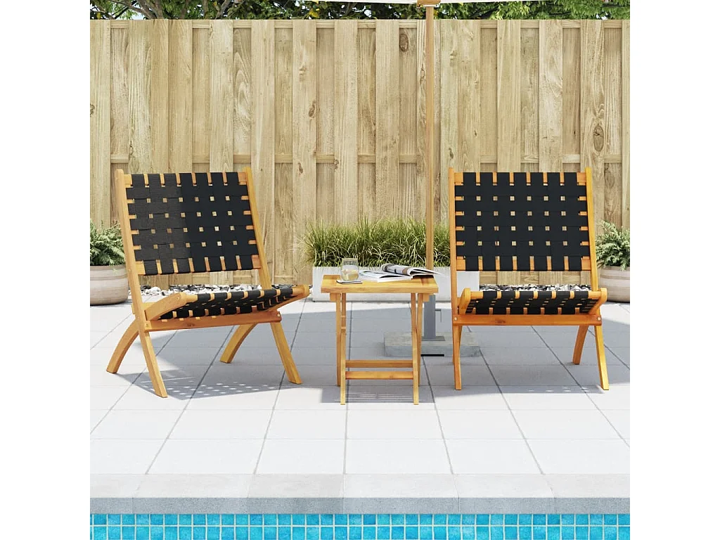 Chaises pliables de jardin lot de 2 avec table noir bois massif