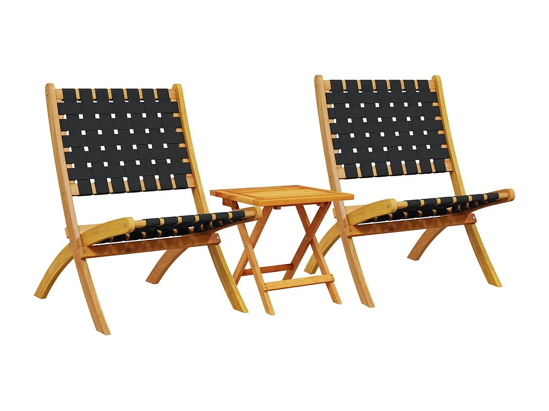 Sedie Pieghevoli Giardino 2 pz con Tavolino Nere Legno Massello