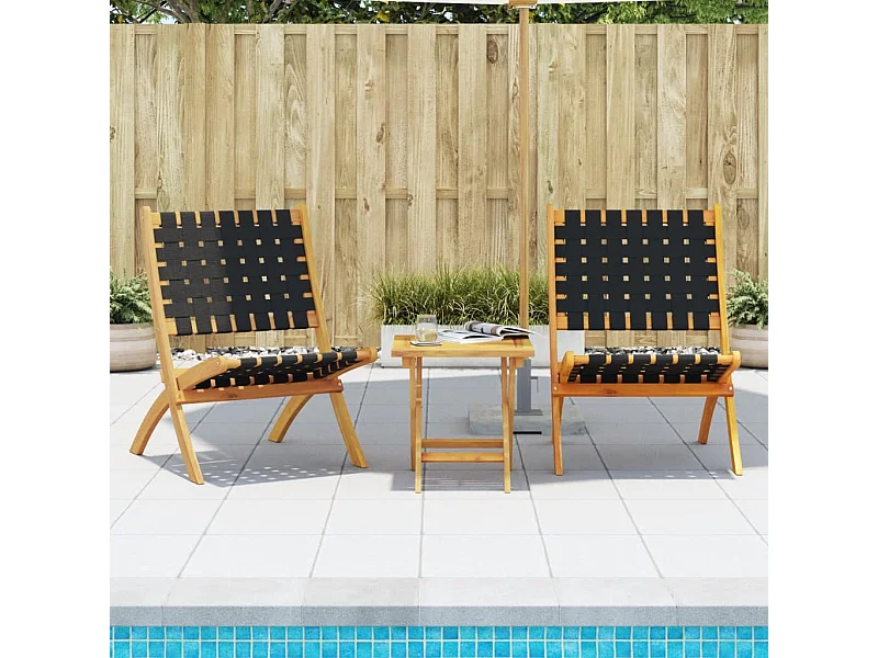 Chaises pliables de jardin lot de 2 avec table noir bois massif