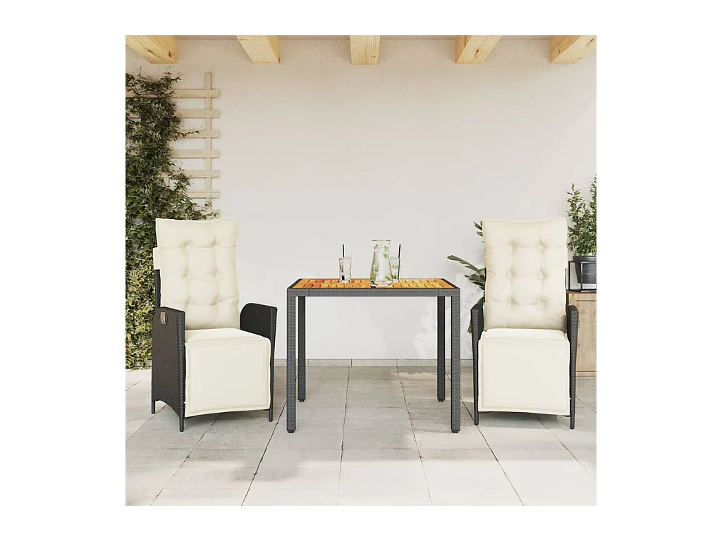 Ensemble à manger de jardin avec coussins 3 pcs Noir