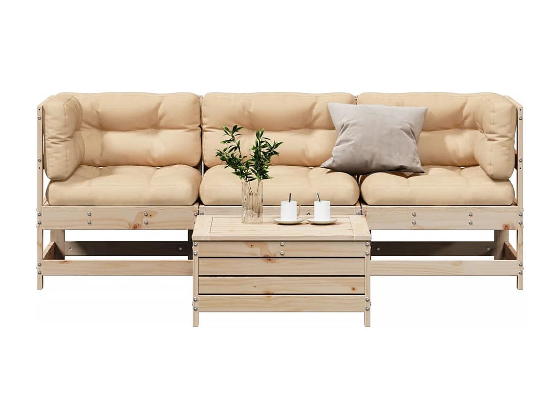 4-tlg. Garten-Lounge-Set mit Kissen Massivholz Kiefer