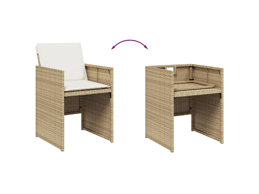 Ensemble à manger de jardin et coussins 11 pcs beige poly rotin