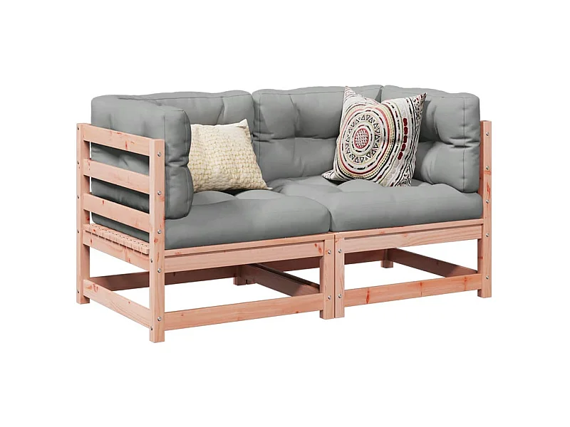 Salon de jardin 2 pcs et coussins bois massif sapin de douglas