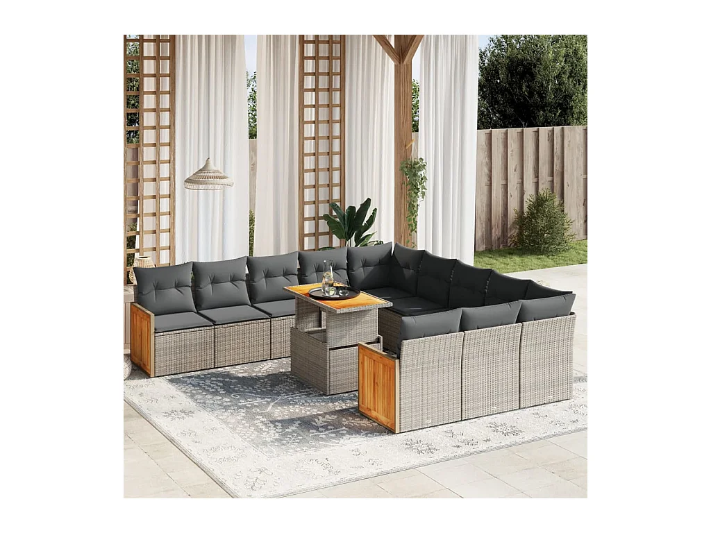 Set Divani da Giardino 11 pz con Cuscini in Polyrattan Grigio