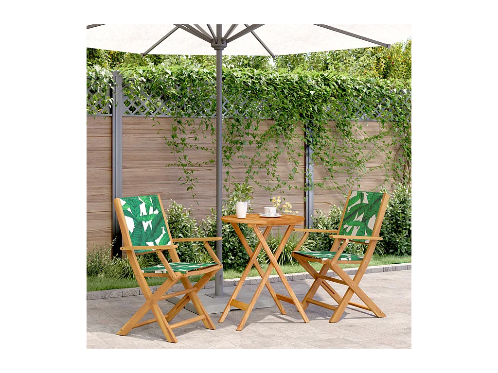 3-tlg. Bistro-Set Blattmuster Stoff und Massivholz
