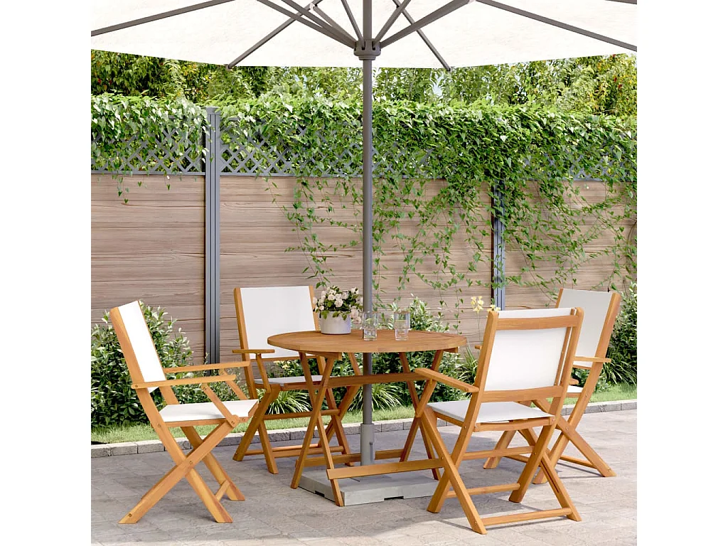 Ensemble à manger de jardin 5 pcs blanc crème tissu bois massif
