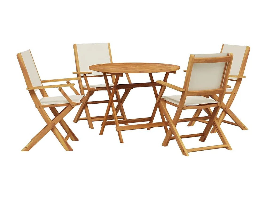 Ensemble à manger de jardin 5 pcs blanc crème tissu bois massif