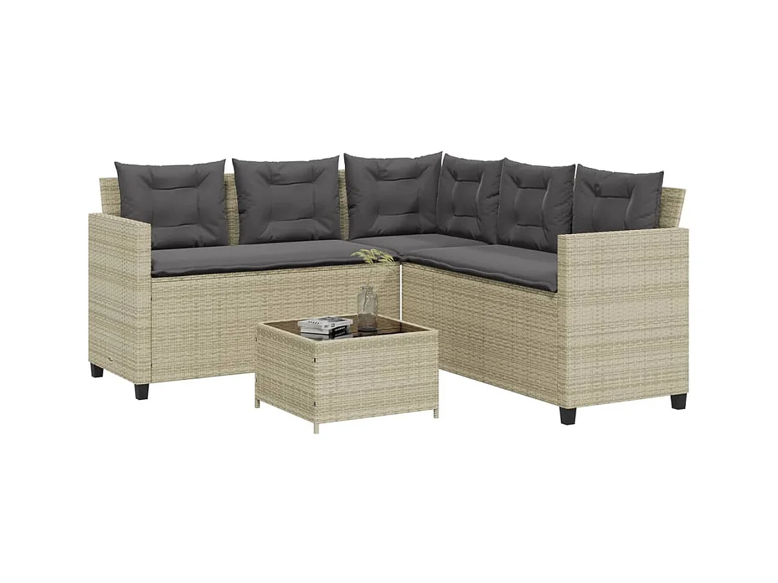 Canapé de jardin et table et coussins en forme de L gris clair