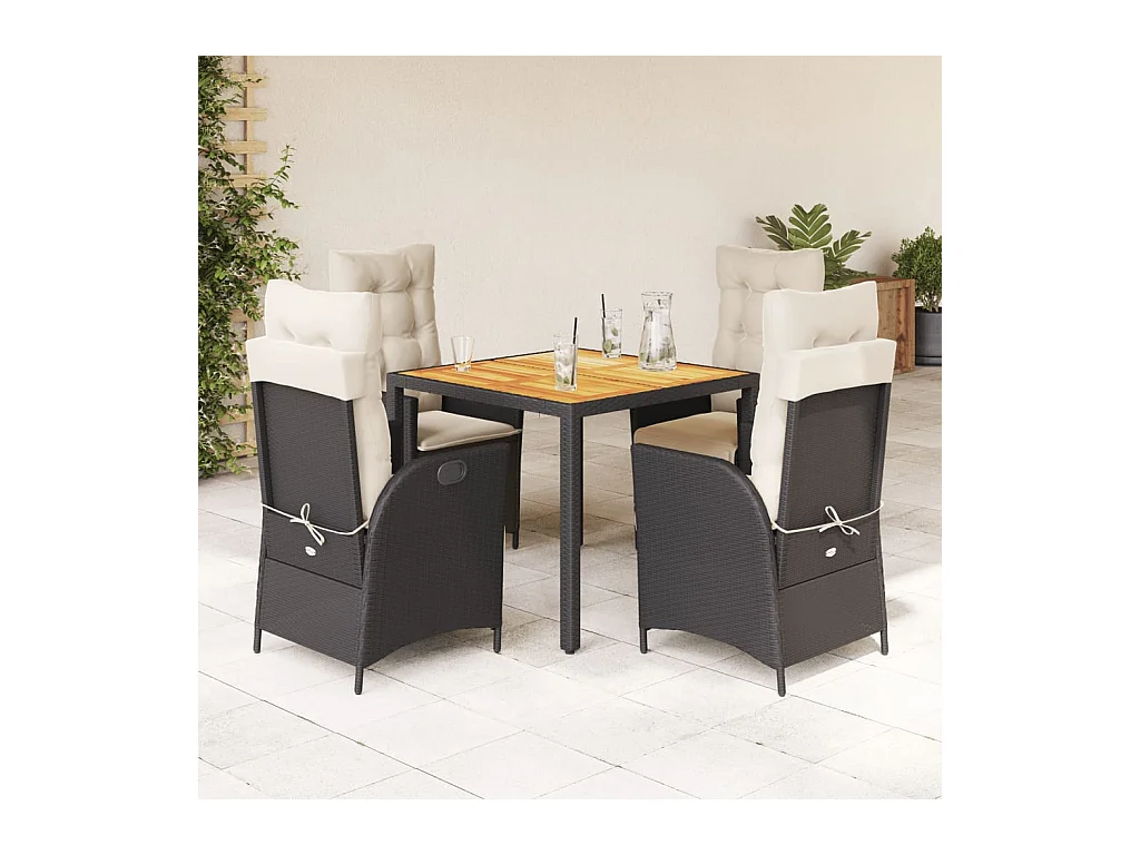 Ensemble à manger de jardin coussins 5pcs Noir Résine tressée