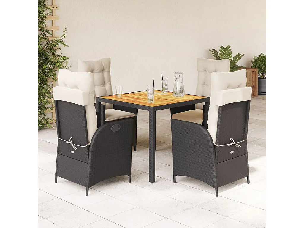 Ensemble à manger de jardin coussins 5pcs Noir Résine tressée