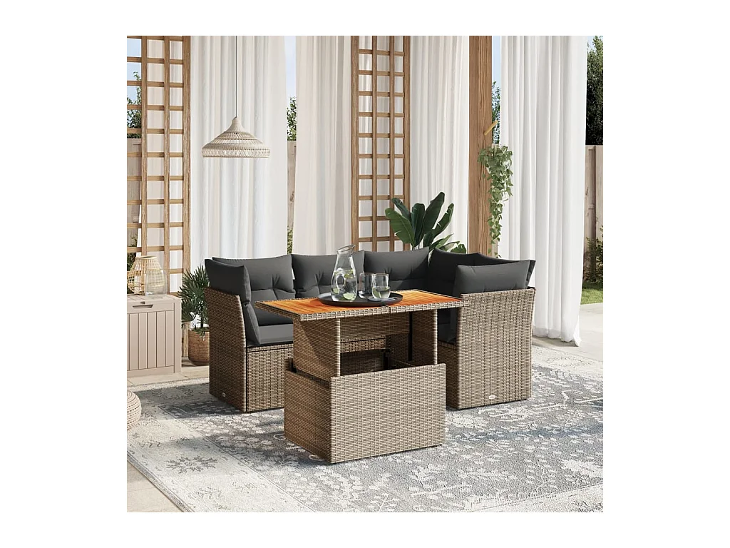 Salon de jardin 5 pcs avec coussins gris résine tressée