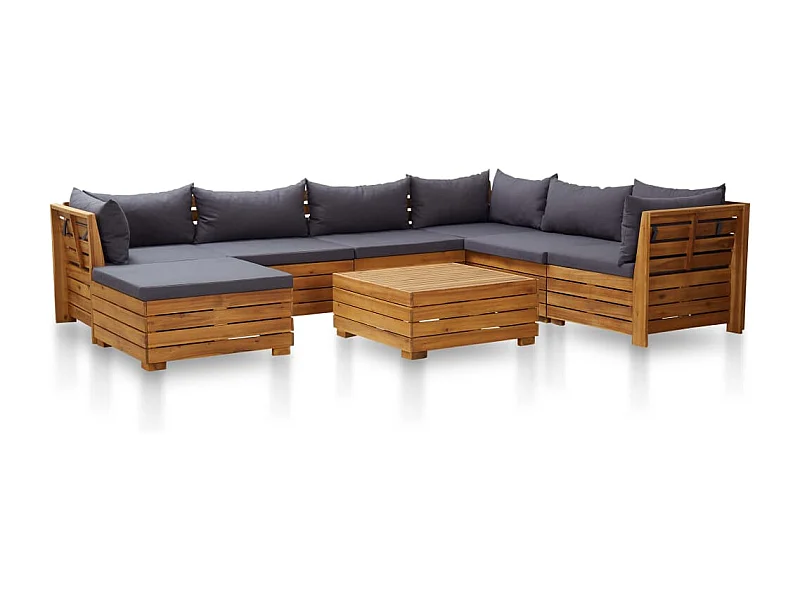 Salon de jardin 8 pcs avec coussins Bois d'acacia Gris foncé