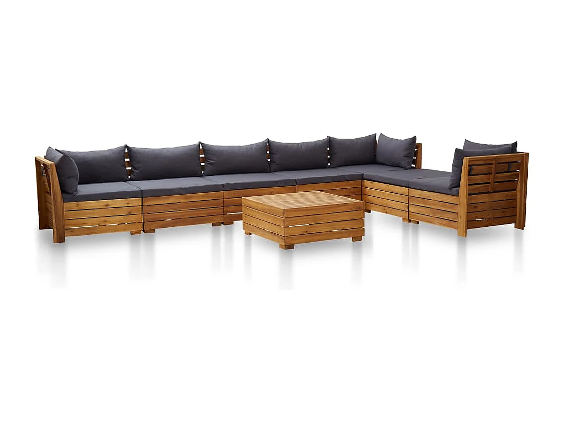 Salon de jardin 8 pcs avec coussins Bois d'acacia Gris foncé