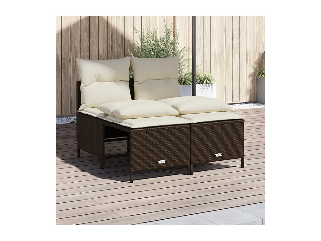 Salon de jardin 4 pcs avec coussins marron résine tressée
