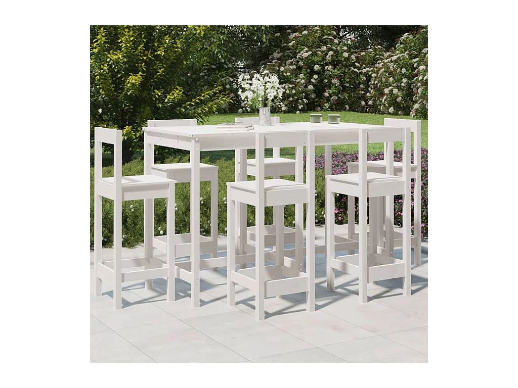 Ensemble de bar de jardin 7 pcs blanc bois de pin massif