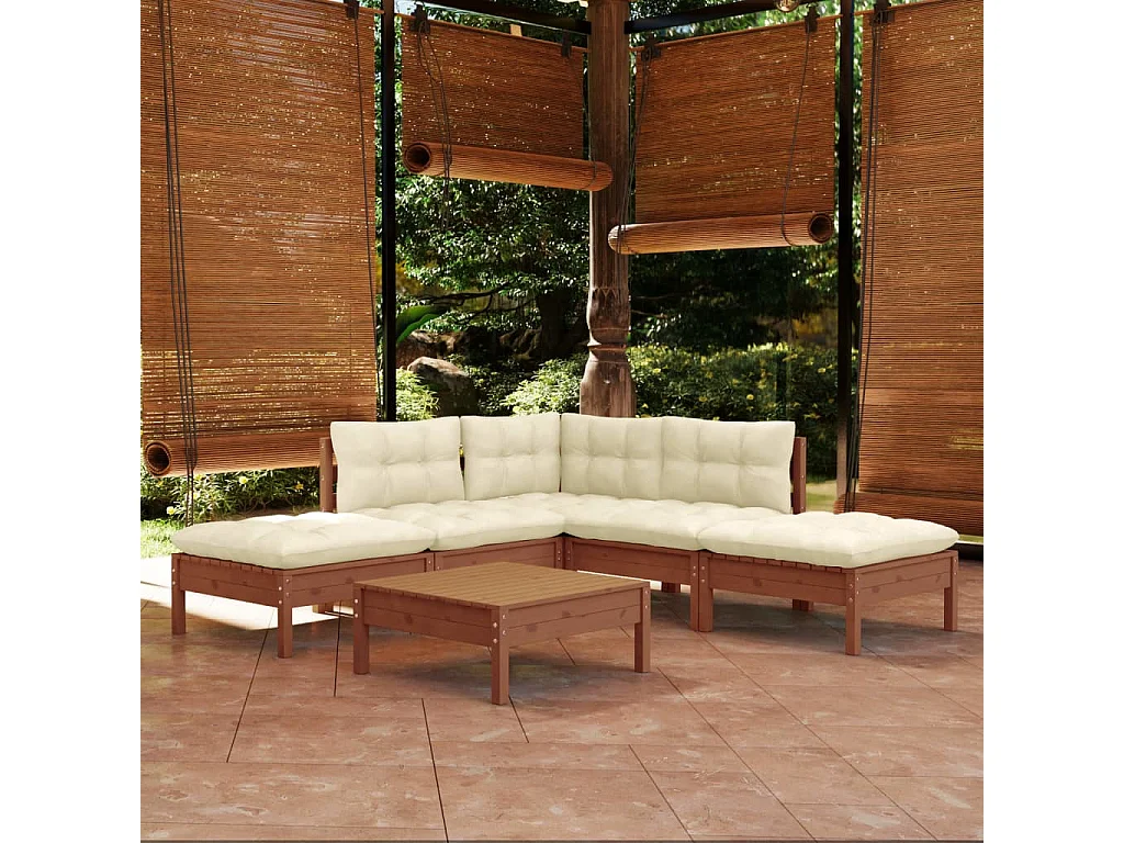 6-delige Loungeset met kussens grenenhout honingbruin