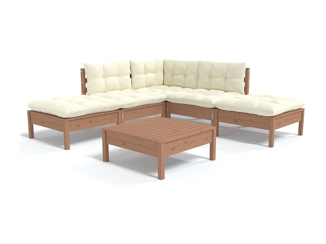 6-delige Loungeset met kussens grenenhout honingbruin