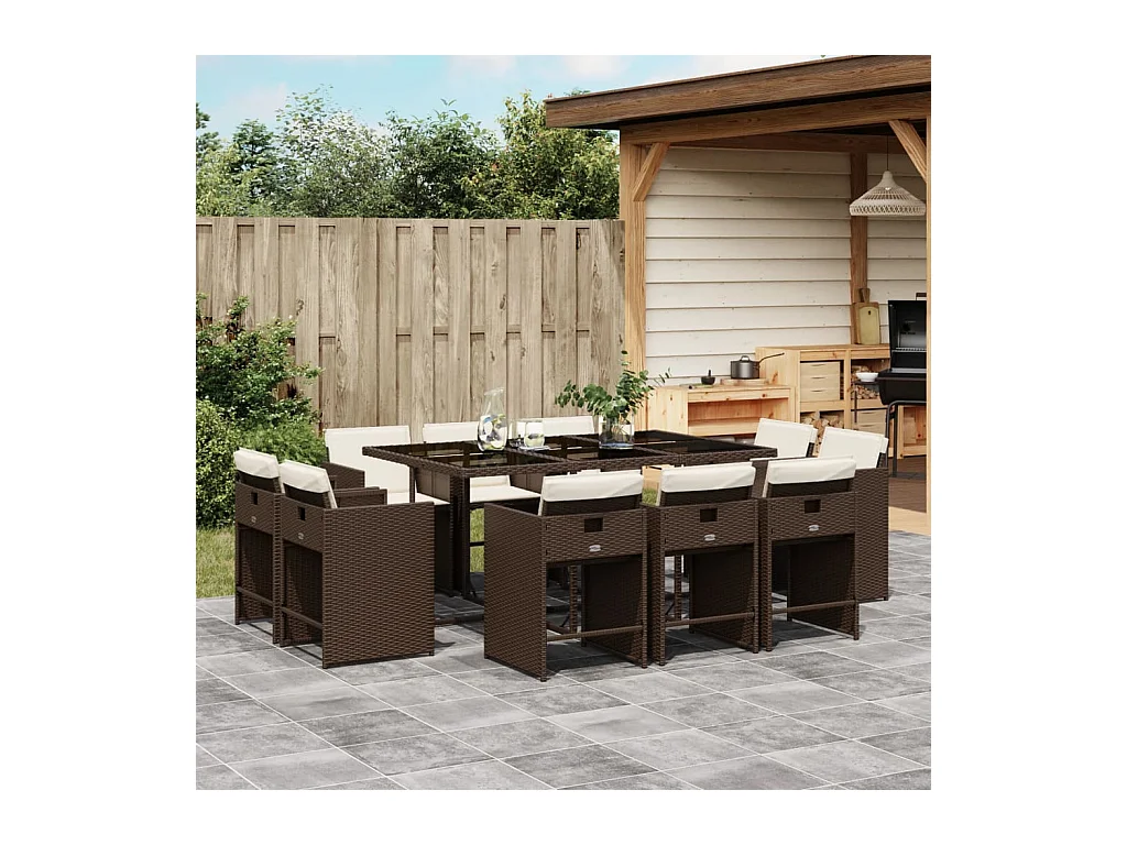 11-tlg. Garten-Essgruppe mit Kissen Braun Poly Rattan