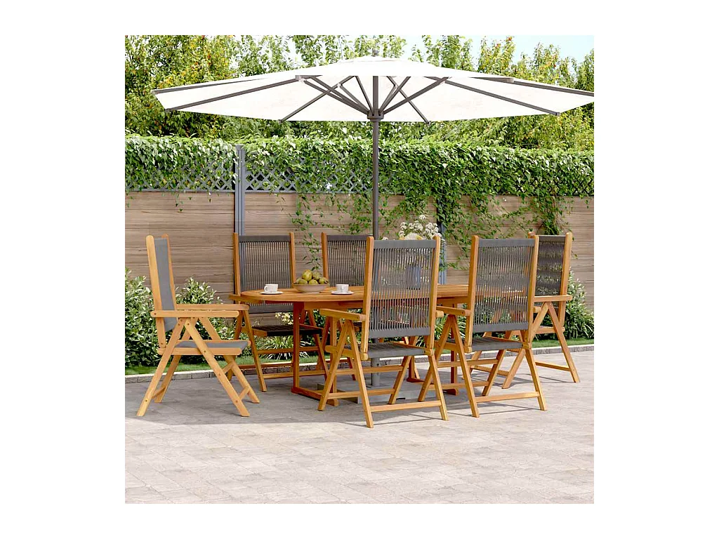 Ensemble à Manger de jardin 7pcs gris polypropylène bois massif